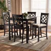 Baxton Studio RH320P-Sand/Dark Brown-5PC Pub Set Alora Modern and Contemporary Sand Fabric Upholstered Espresso Brown Finished 5-Piece Wood Pub Set